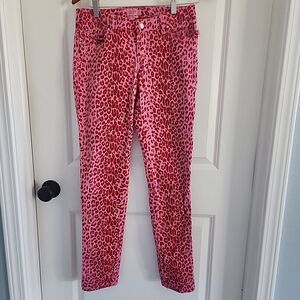 Vintage RARE Tripp NYC Leopard Hot Pink Red Skinny Jeans Womens Size 7 Stretch